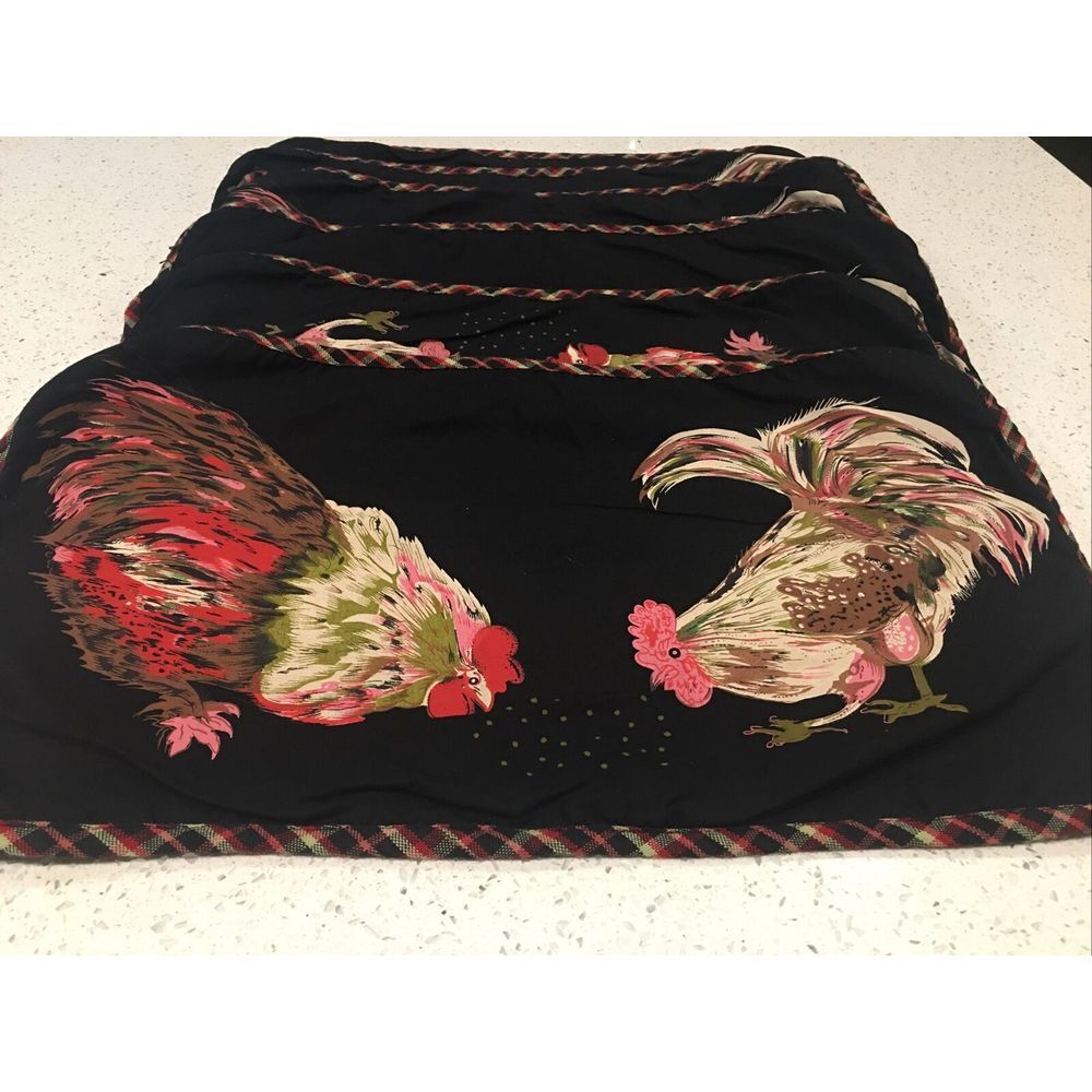 Set of 6 Farm Rooster Chicken  Fabric Reversible Checks Placemats 20 X 12